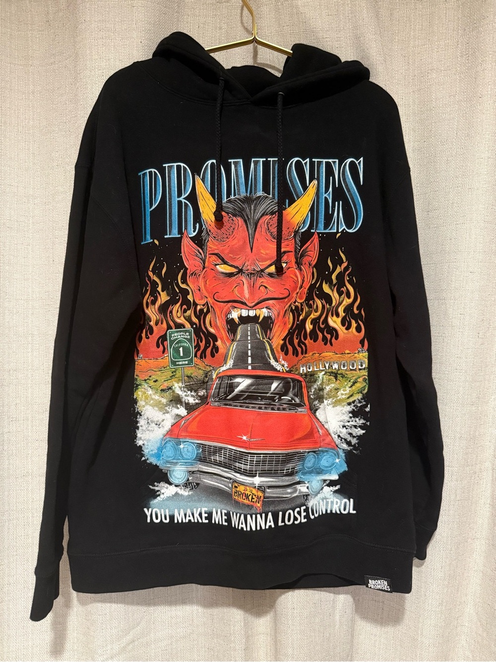 Broken Promises “People Change Here” Cali Devil & Red Car Design Graphic Hoodie